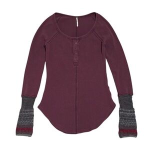 Free People alpine cuff thermal henley top maroon/burgundy